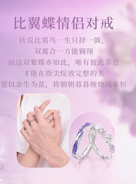 蝴蝶情侣一对戒纯银情侣戒指小众设计高级生日礼物送男女友刻字