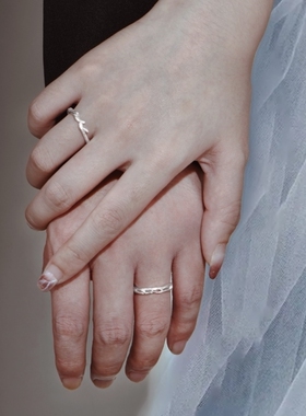 古名GLOIRE连理枝情侣对戒S925纯银小众设计感简约戒指可调节指环