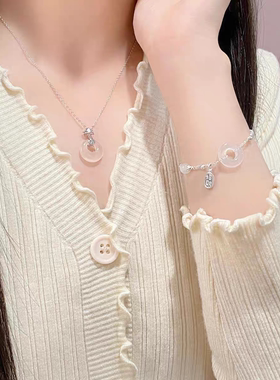 999纯银白玉髓平安扣碎银子手链女生精致女七夕情人节礼物送女友