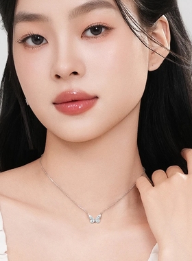 999纯银蝶光项链女轻奢灵动蝴蝶极光发光款锁骨链生日礼物送女友