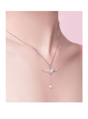 999纯银天使之心项链女小众设计轻奢爱心灵动翅膀锁骨链生日礼物