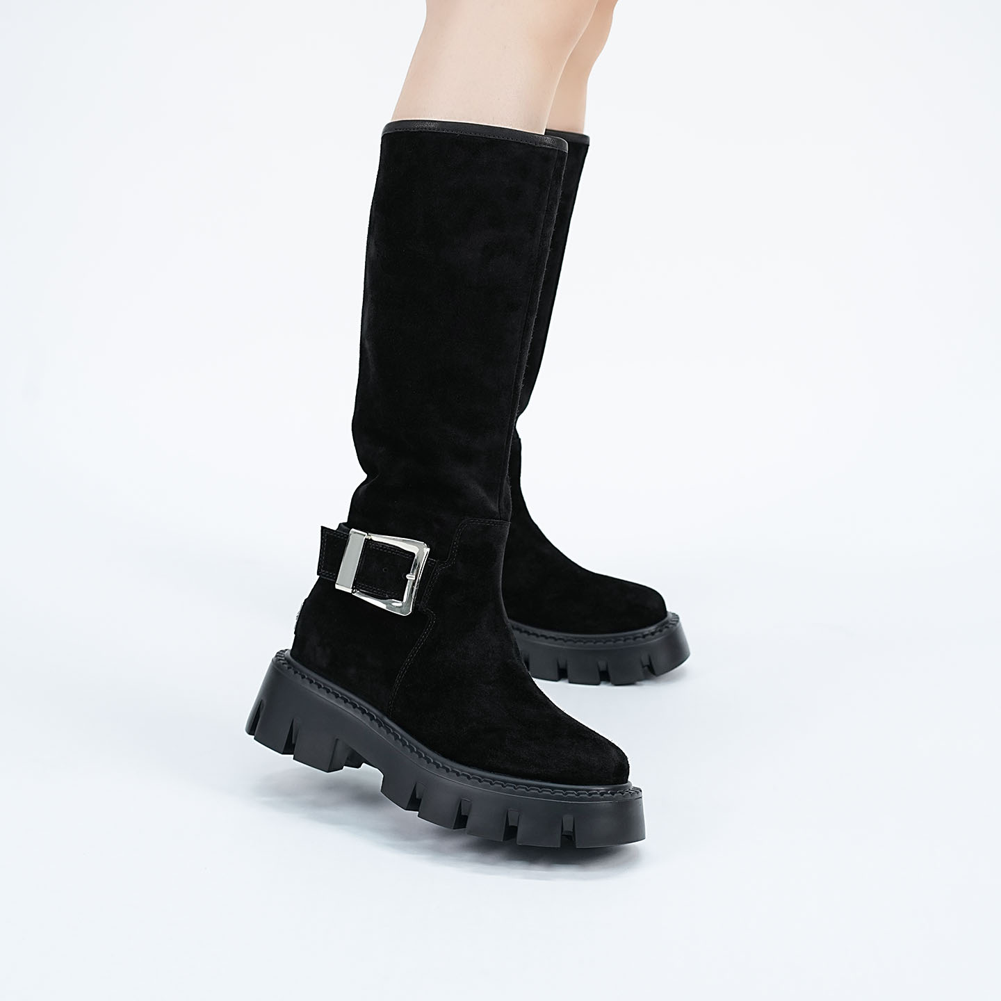 iiJin艾今25秋冬新9cm厚底内增高超轻时尚搭扣长筒瘦瘦靴女724SFA - 图0