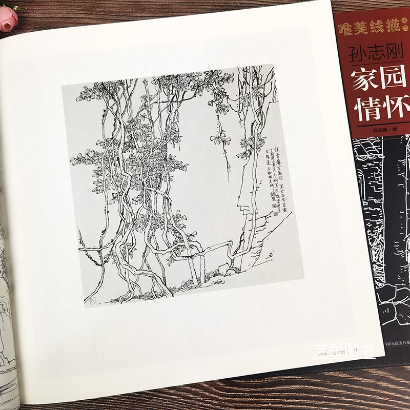 唯美线描 孙志刚家园情怀 工笔画白描底稿风景线描国画勾线稿毛笔画谱国画名家钢笔山水画线描画作品集  福建美术 - 图1