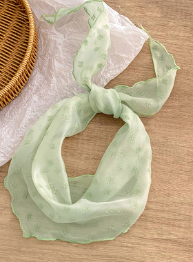 三角巾女刺绣小花立体感丝巾