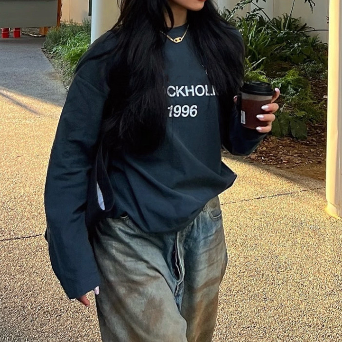 tou同款1996数字系列宽松圆领做旧喷脏秋季男女长袖T恤打底衫上衣,淘宝优惠券,粉丝福利购,淘宝优惠卷