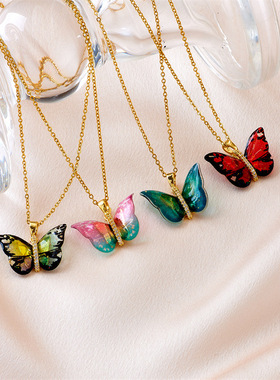 儿童渐变幻彩蝴蝶钛钢锁骨链女潮