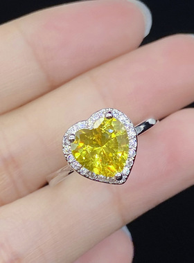 仿真彩色宝石心形森系开口戒指