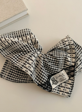 韩系黑白格子气质方巾大肠发圈方形低马尾发绳扎头发皮筋头绳头花