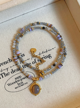 设计感小众灰蓝色水晶串珠项链女款2026新款高级感轻奢锁骨链颈链