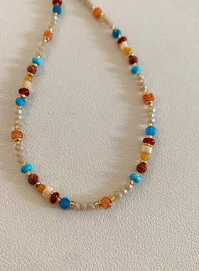 天然石水晶串珠项链配饰女款2025新款高级感轻奢小众锁骨链颈链夏