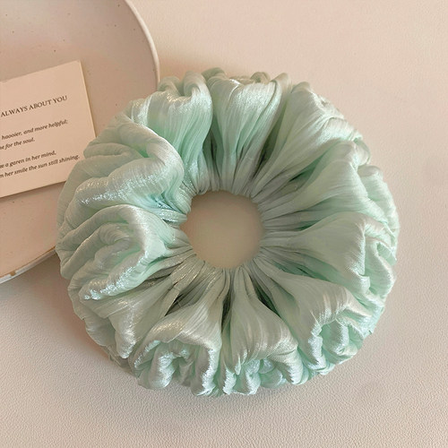 韩系甜美薄荷绿丝光双层大肠发圈女扎头发丸子头发绳头绳皮筋发饰 - 图1