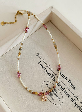 天然石小米珠串珠项链配饰女款2025新款高级感轻奢小众锁骨链颈链