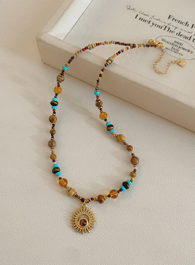 波西米亚天然石串珠项链女2025新款高级感轻奢小众锁骨链颈链配饰