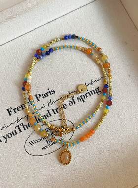 彩色天然石串珠吊坠项链女2026新款高级感轻奢小众锁骨链颈链配饰