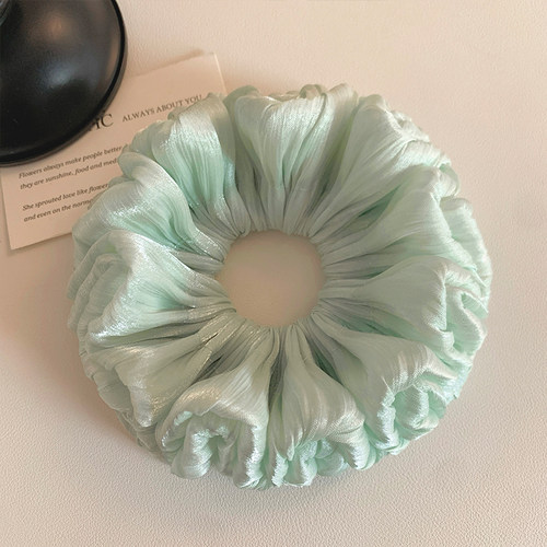 韩系甜美薄荷绿丝光双层大肠发圈女扎头发丸子头发绳头绳皮筋发饰 - 图0