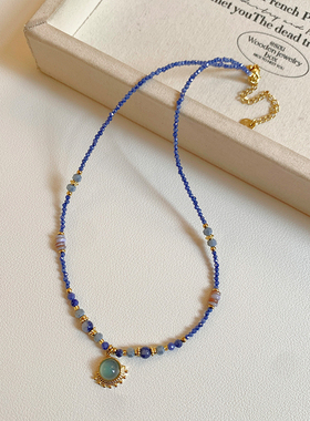 设计感小众蓝色水晶串珠吊坠项链女2026新款高级感轻奢锁骨链颈链