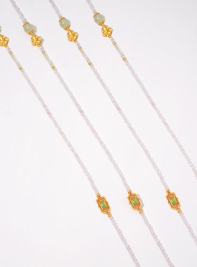 原创新中式天然草莓晶海蓝宝白水晶项链国风毛衣链女