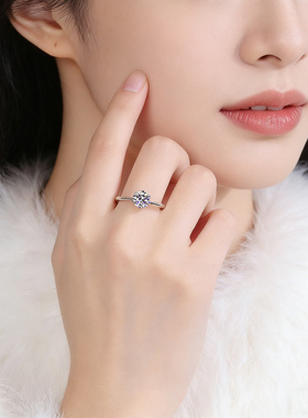 D色莫桑钻戒指女闪镶钻纯银指环
