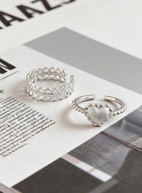 S925纯银拉丝爱心戒指女轻奢精致