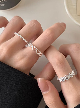 爱心叠戴戒指女极简风韩版时尚小众设计高级感心形环绕开口食指戒