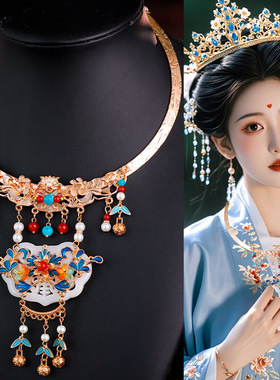 古风汉服明制璎珞项圈民族风项链百搭仿岫玉平安锁旗袍马面裙配饰