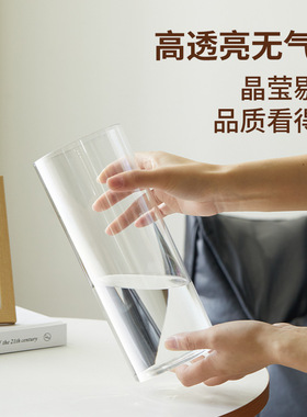 透明防摔花瓶摆件客厅插花家用透明水培百合富贵竹高级感醒花桶