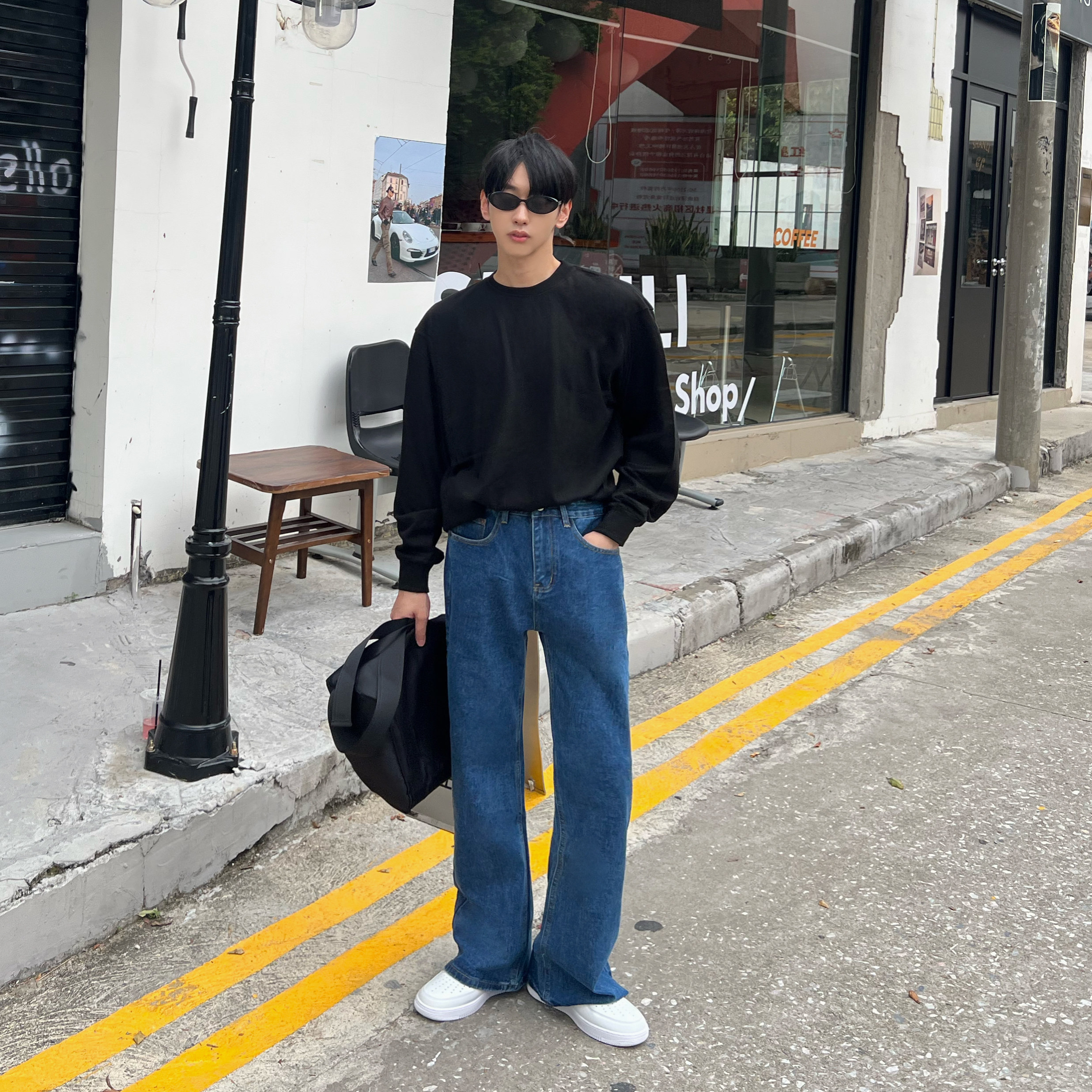 XMOB 韩版水洗微喇牛仔裤男宽松阔腿百搭显高显瘦拖地长裤男女款,淘宝优惠券,粉丝福利购,淘宝优惠卷