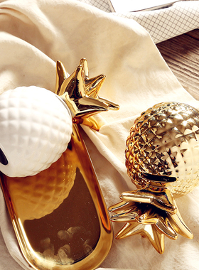 白色陶瓷菠萝凤梨造型储蓄罐摆件