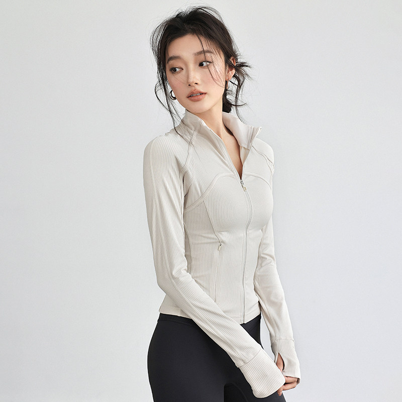 lulu同款立领瑜伽服外套女螺纹紧身显瘦运动长袖跑步速干健身上衣,淘宝优惠券,粉丝福利购,淘宝优惠卷