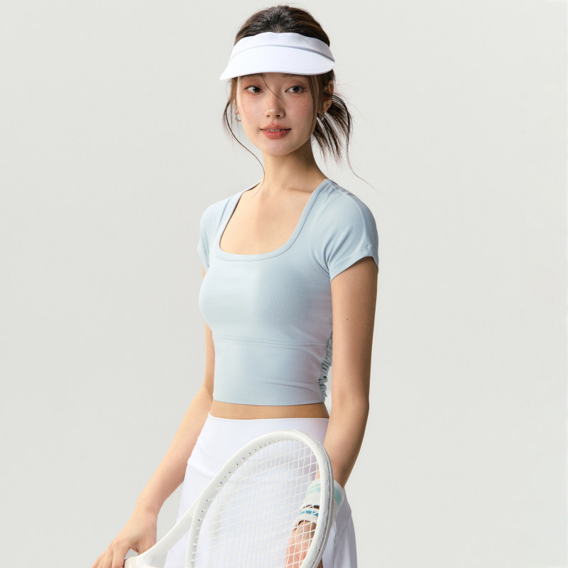 网纱美背瑜伽服上衣女带胸垫防震速干普拉提训练跑步运动健身短袖,淘宝优惠券,粉丝福利购,淘宝优惠卷