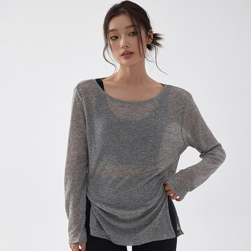 运动长袖罩衫女秋季普拉提训练服轻薄透气宽松瑜伽健身服速干上衣 - 图0