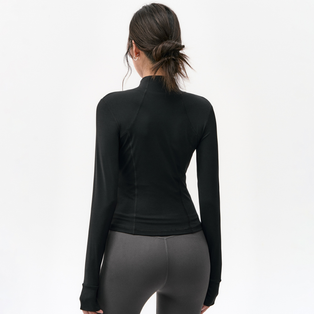 运动外套女高弹收腰瑜伽服跑步健身普拉提训练服套装骑行服上衣 - 图2