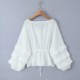 Large round neck long sleeve white ruffled shirt top