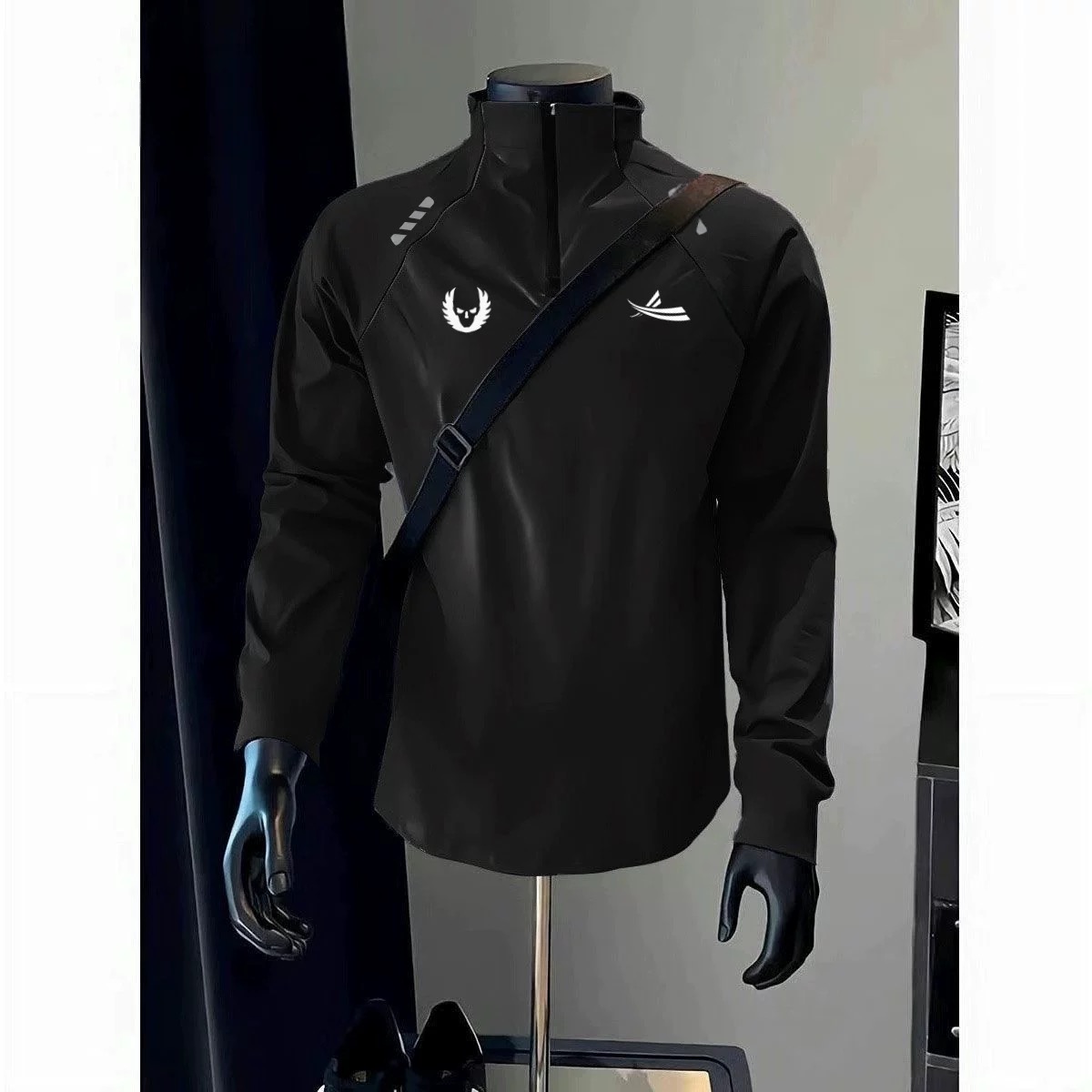 健身长袖男女宽松半拉链运动t恤美式跑步秋冬篮球训练加绒骑行服 - 图0