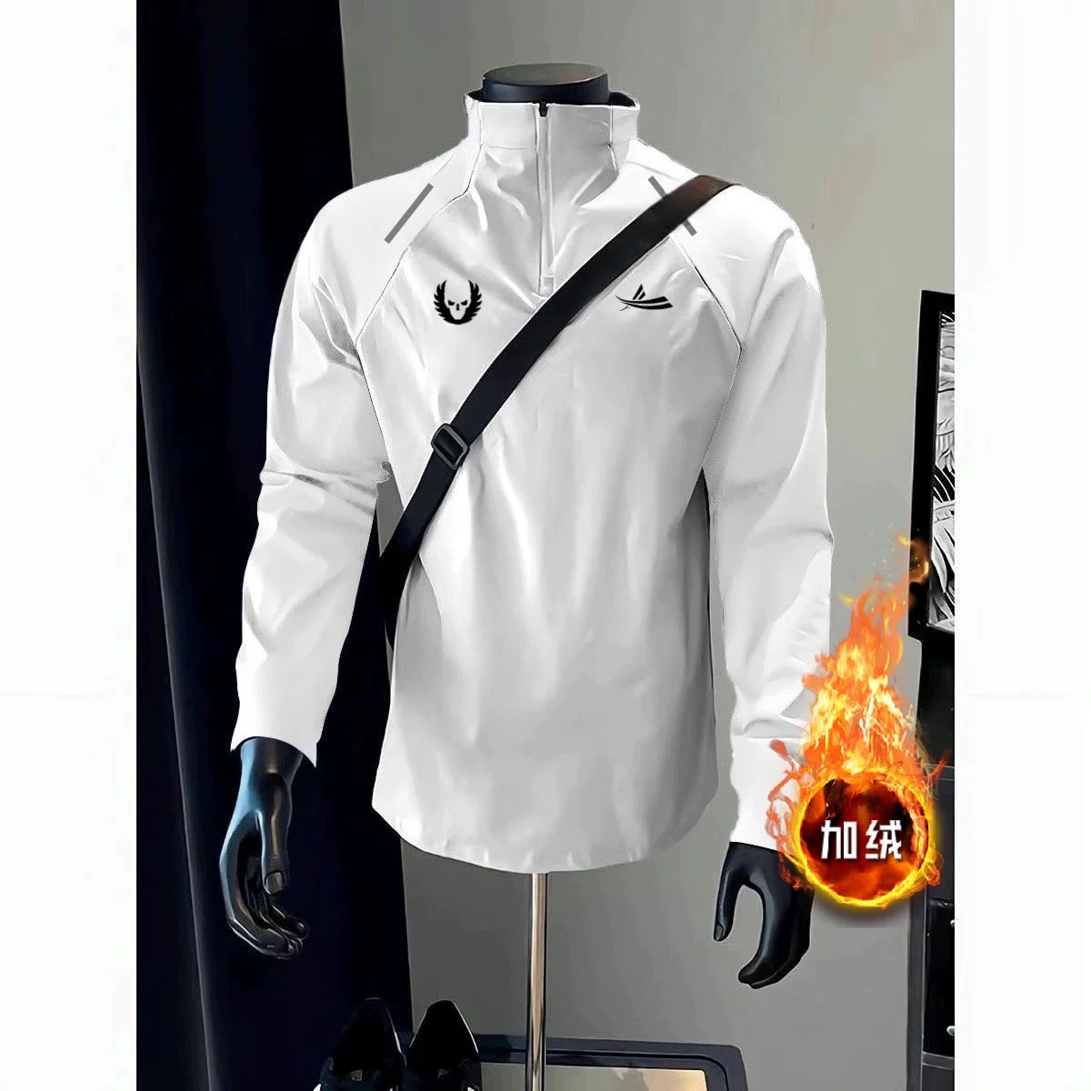 健身长袖男女宽松半拉链运动t恤美式跑步秋冬篮球训练加绒骑行服 - 图2