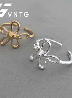VINTAGETASTE 幸运小花金属开口型戒指叠戴高级感ins风时髦小众