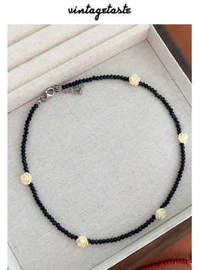 VINTAGETASTE ins风日韩简约小众设计手工串珠项链花朵撞色颈链