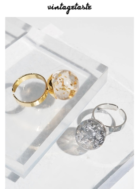 树脂圆珠金箔开口型戒指