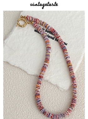 VINTAGETASTE 彩色不规则贝壳手工串珠项链小众ins风设计感夏日感