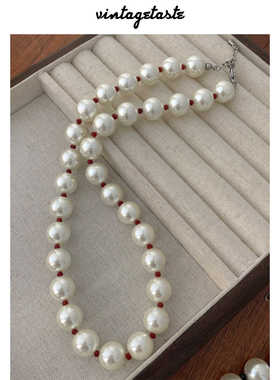 VINTAGETASTE ins风日韩仿珍珠项链简约法式复古撞色串珠锁骨链