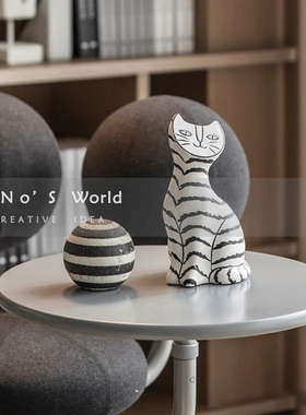 室内抽象几何条纹软装动物摆件