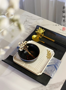 新中式风黑白墨绿色餐具摆件