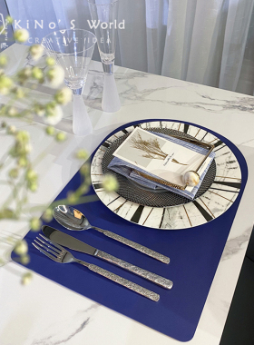 轻奢风金边线条蓝色牛排餐盘摆件