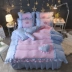 Phiên bản Hàn Quốc của bông rửa giường cotton bốn mảnh công chúa bông gió quilt in gió giường trải giường bông - Váy Petti váy giường đẹp	 Váy Petti