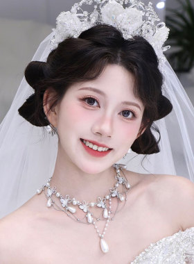 甜酷小众感百搭珍珠镂空锁骨链蝴蝶锆石水滴流苏叠戴女士项链颈链