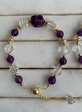 天然紫水晶貔貅设计款手链14K金乌拉圭料貔貅抽拉扣饰品手串148号