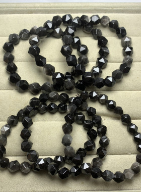 天然银曜石钻石面手链