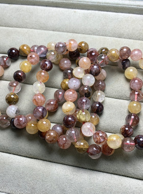 天然红黄胶花晶手链女锦鲤胶花石