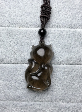 黑曜石媚狐吊坠项链水晶狐狸饰品