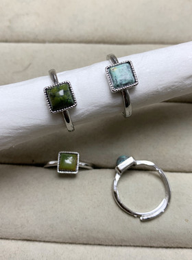 天然绿松石戒指女白铜托活口